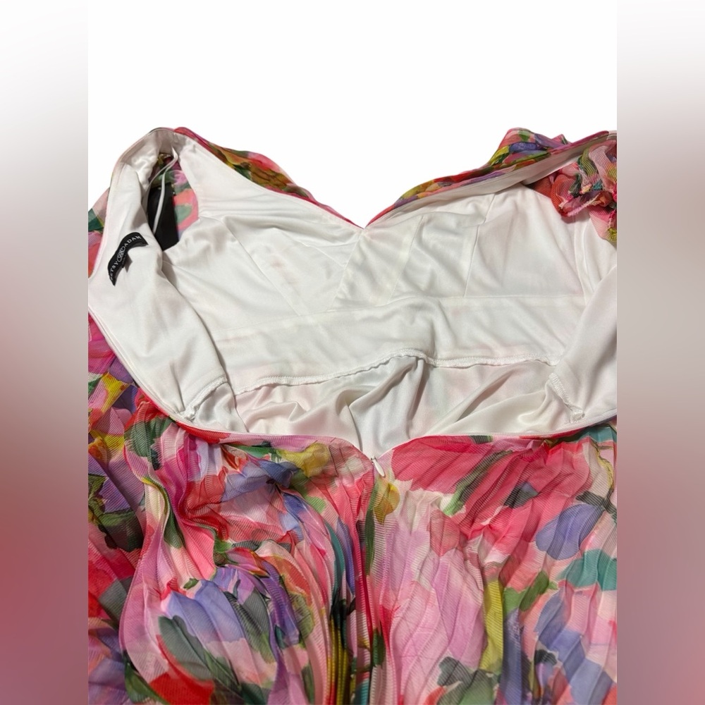 NWT Betsy & Adam Size 8 Floral Long Sleeve Cold Shoulder Pleated Gown Formal - Picture 7 of 12